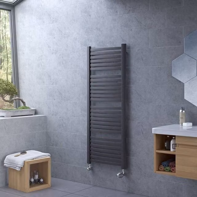 Bathroom Kingdom Fino Anthracite Curved Heated Towel Rail, Grey, H: 171 cm, W: 58 cm