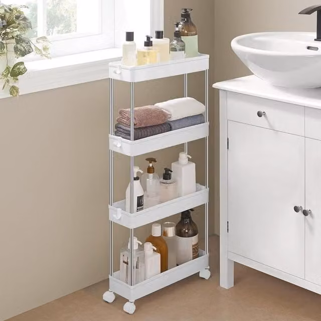 SONGMICS 4 Tier Rolling Storage Trolley in White – 1