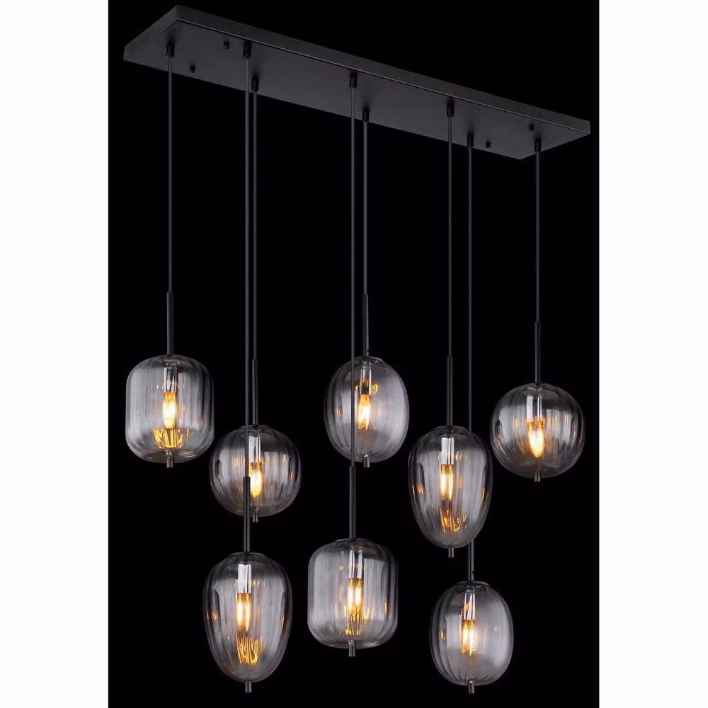 Globo Lighting Netlighting Attila Cluster Pendant Lamp in Black with Smoky Glass Spheres, 8x E14, H 120 x W 102.5 x D 32.5 cm – 5