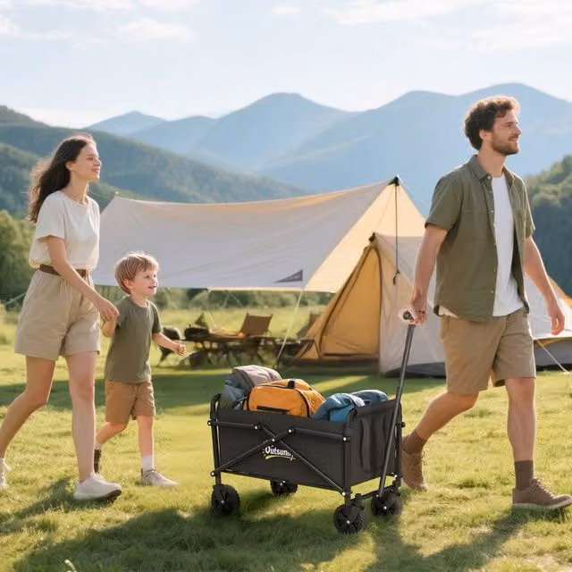 OUTSUNNY 62L Festival Folding Trolley Cart, Black