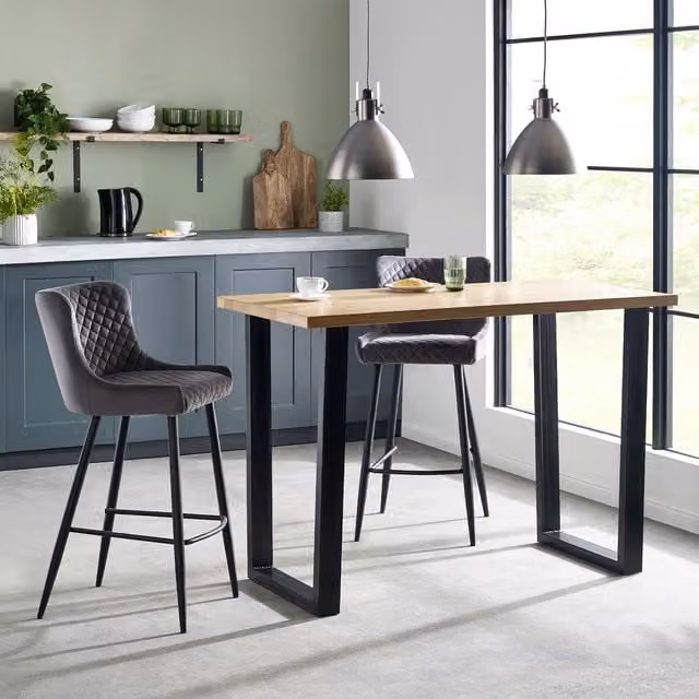 Julian Bowen Brooklyn Bar Table and Luxe Bar Stools Set in Oak and Grey