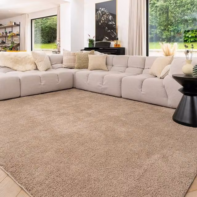 Kukoon Beige Machine Woven Washable Shaggy Rectangular Rug W: 200 cm, D: 290 cm