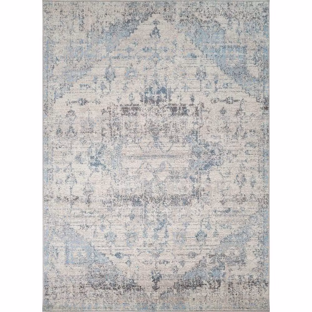 Livabliss Ankara Round Vintage Boho Rug in Grey, Blue and White, Diameter: 200 cm – 2