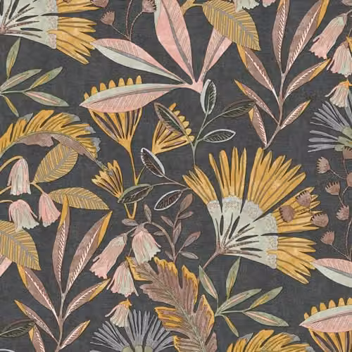 Grandeco Matisse Tropical Leaves Botanical Floral Textured Vinyl Wallpaper, Black