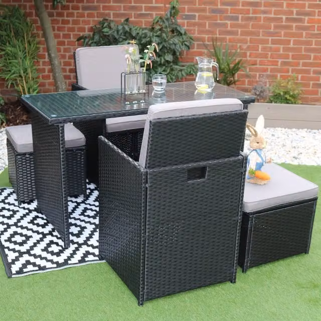 Eton 4 Seater Rattan Garden Cube Armchair and Bar Dining Table Set in Black