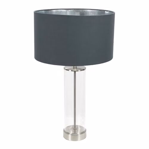 ValueLights Balan Table Lamp in Chrome and Grey with Transparent Glass Cylinder Shade