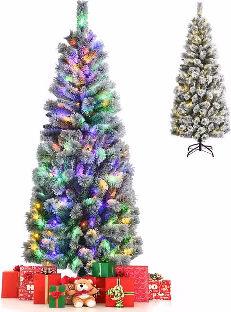 Gymax 185 cm Illuminated Green Christmas Tree with Multicolour Snowflakes – 1