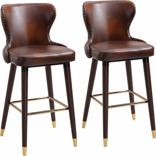 HOMCOM Set of 2 Vintage PU Leather Counter-Height Bar Stools in Brown – 1