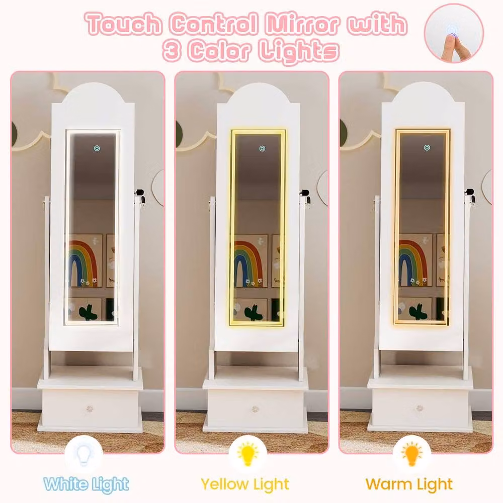 Gymax Princess Jewelry Armoire with Full-Length Mirror and LED Lighting, White – 2