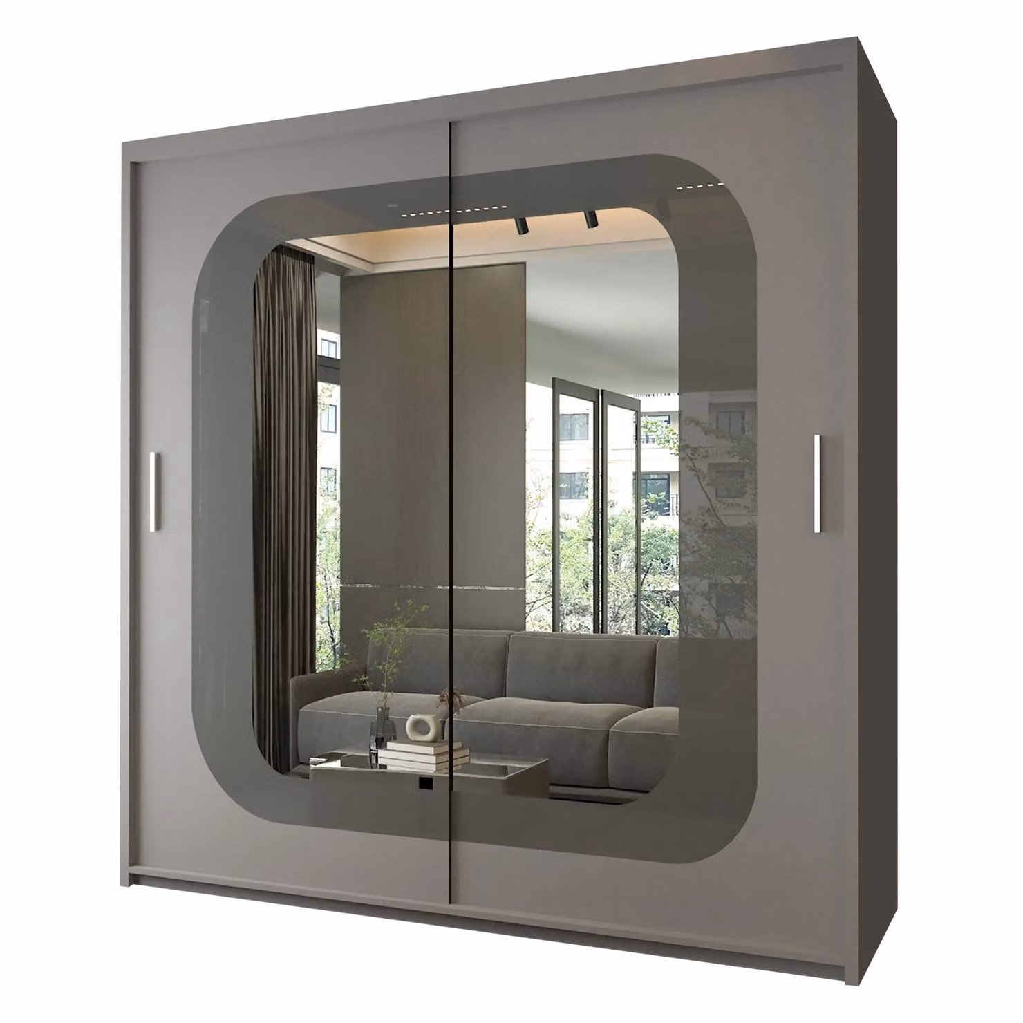 Sliding Wardrobes 4U Modern Double Door Sliding Wardrobe with Integrated LED Light, Grey, W: 150 cm, H: 217 cm – 2