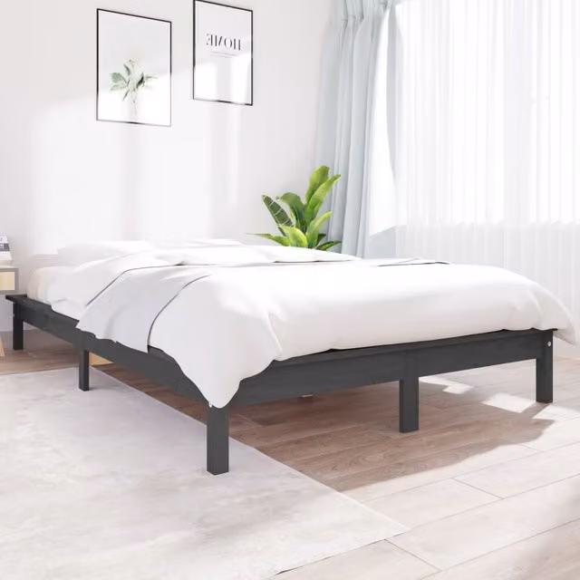 Berkfield Home Modern Grey Solid Pine Wood Bed Frame 200 x 200 cm