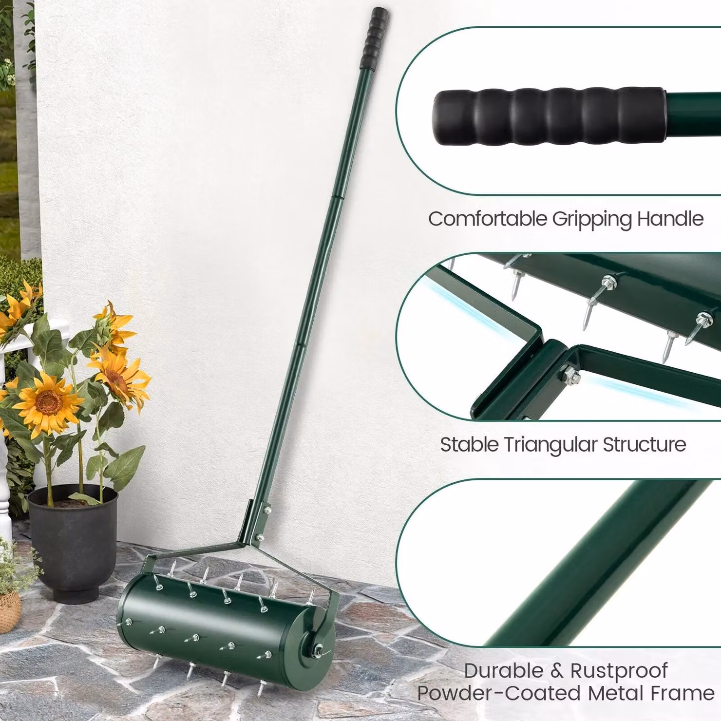 Costway Manual Heavy Duty Rolling Lawn Aerator in Green – 5
