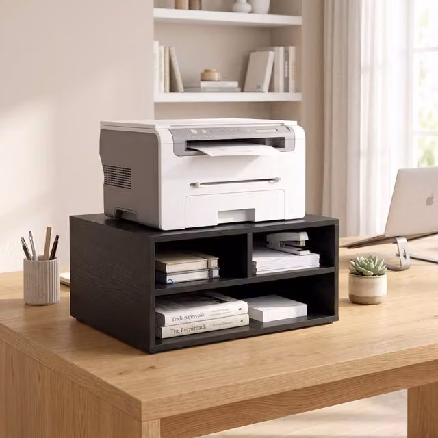 STILVORA Printer Storage Cabinet with 3 Compartments in Matt Black – 1