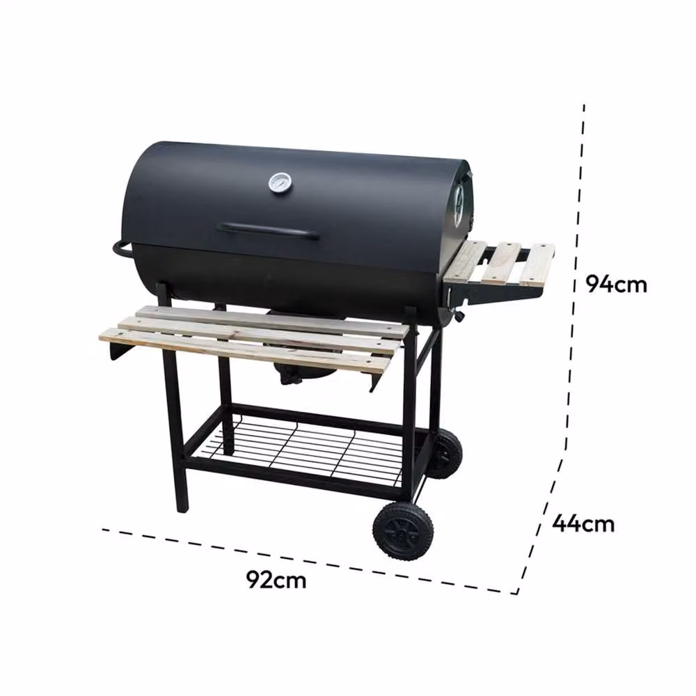 Nordara Charcoal BBQ Grill Smoker in Black with Warming Rack, Thermometer and Wheels, W/D/H: 120 x 90 x 94 cm – 2