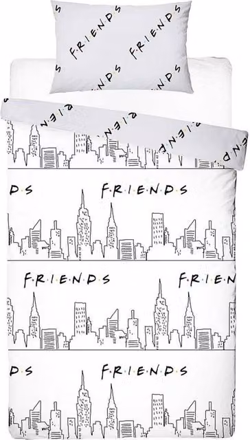 Friends NYC Reversible Duvet Cover and Pillowcase Set in White, W: 90 cm, L: 200 cm