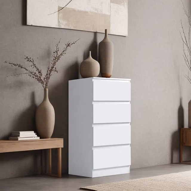 FWStyle Matt White Modern Chest of Drawers Bedside Table W/D/H: 40 x 40 x 99 cm