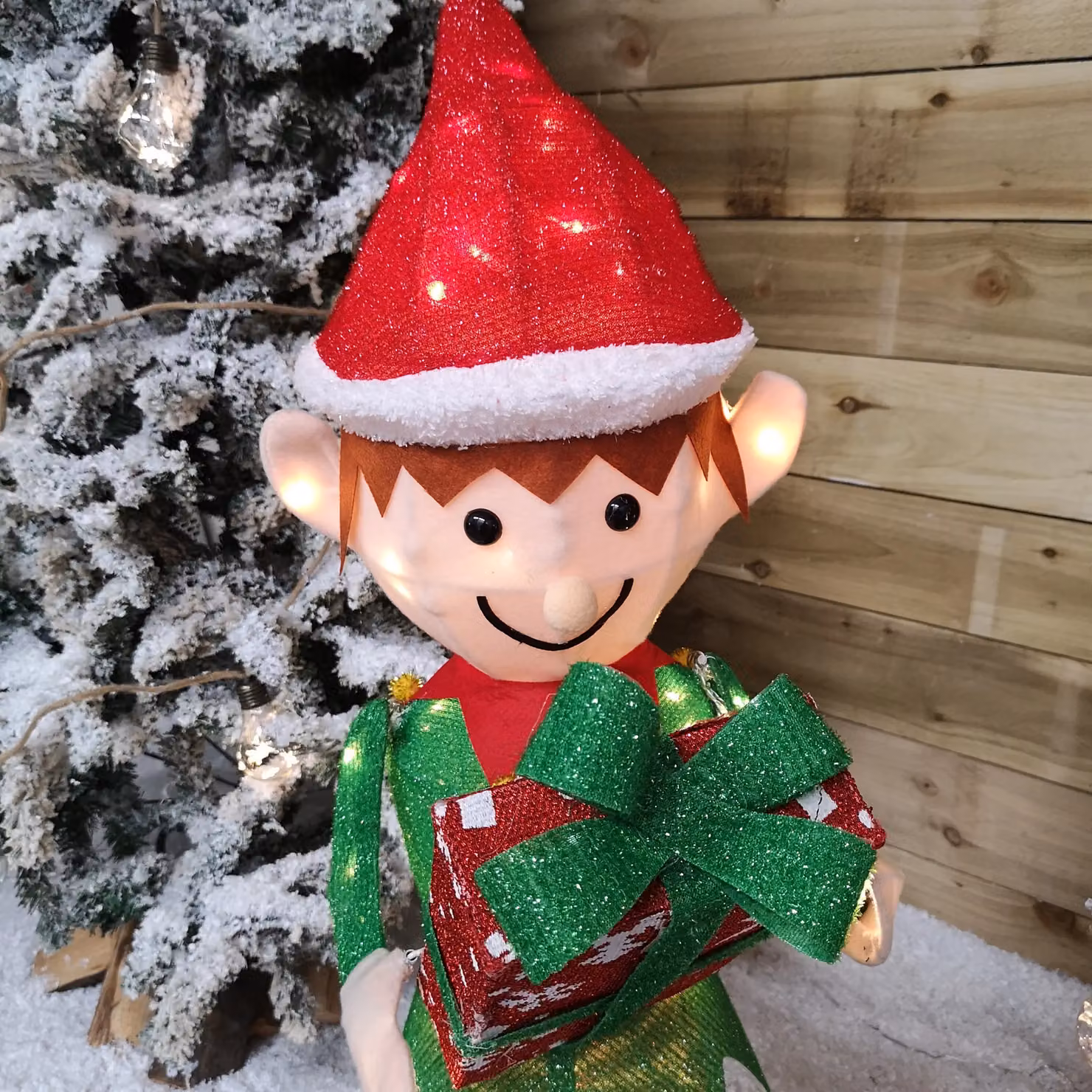 Samuel Alexander 107cm LED Lit Elf Character with Present Christmas Decoration in Green, Red and Black – 5
