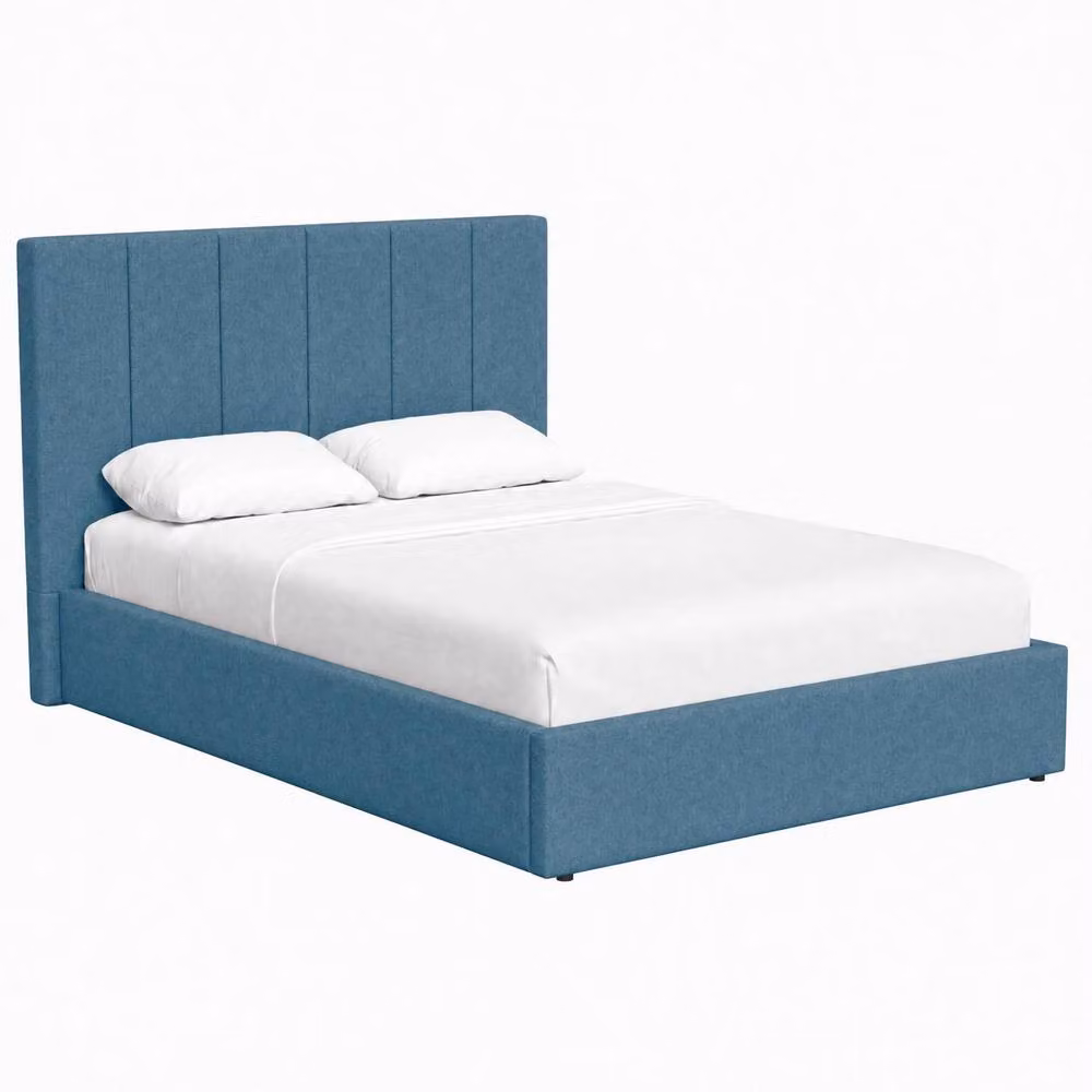 FWStyle Hoscar Double Ottoman Lift Up Bed Frame, Blue Upholstered Storage Bed – 2