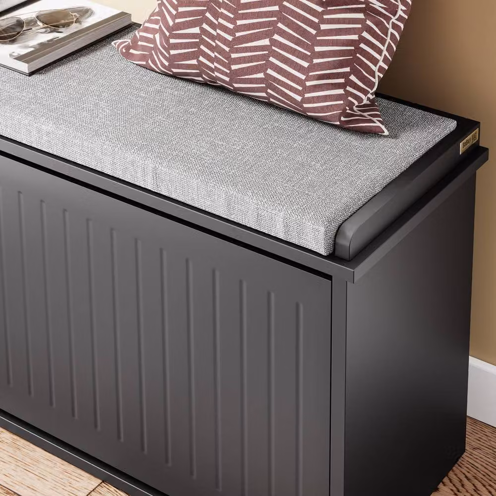 SoBuy Modern Grey Fabric Upholstered Shoe Rack and Hallway Bench – 3