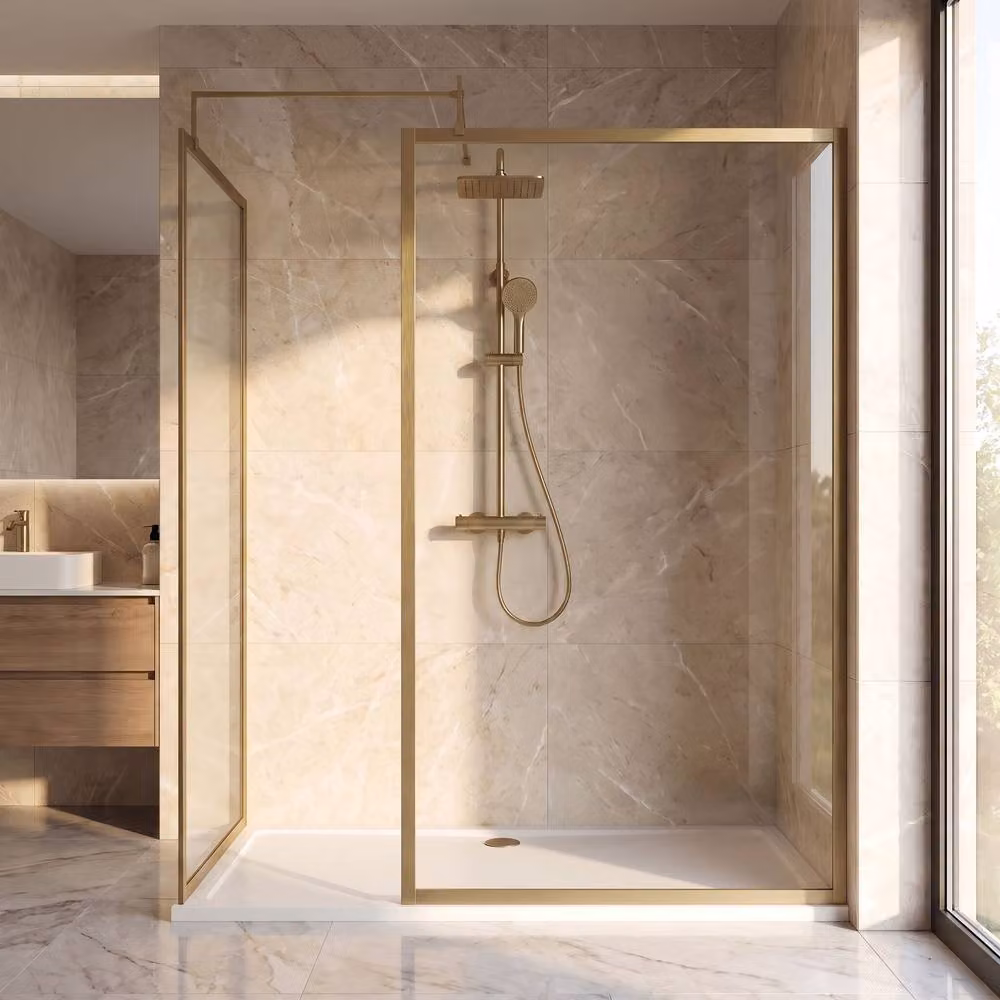Balterley Framed Walk-In Wetroom Bundle in Brushed Brass, W: 160 cm, D: 80 cm – 2