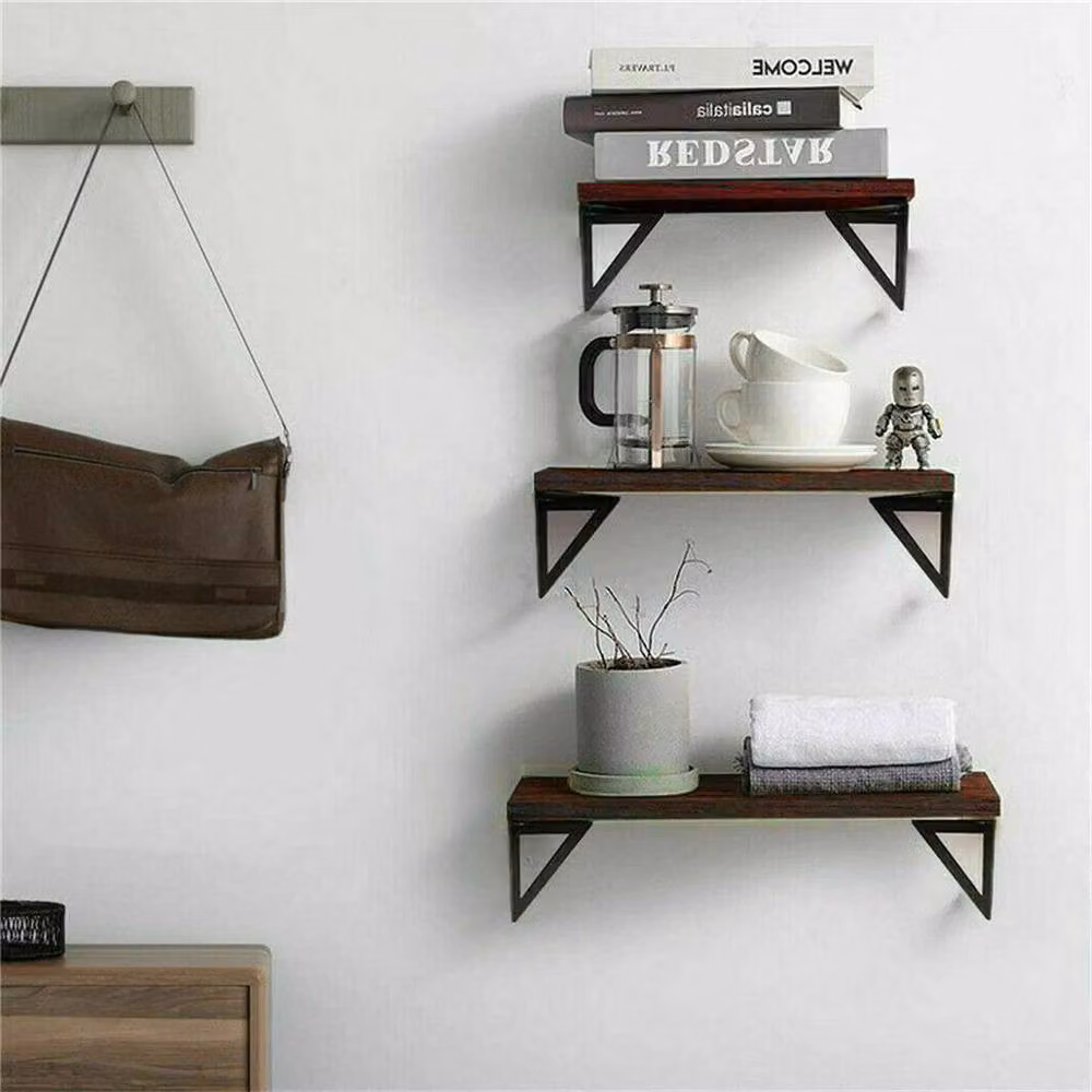 EONLION Set of 3 Brown Floating Wood Wall Mounted Shelves, W: 50 cm x D: 10 cm x H: 3 cm – 3