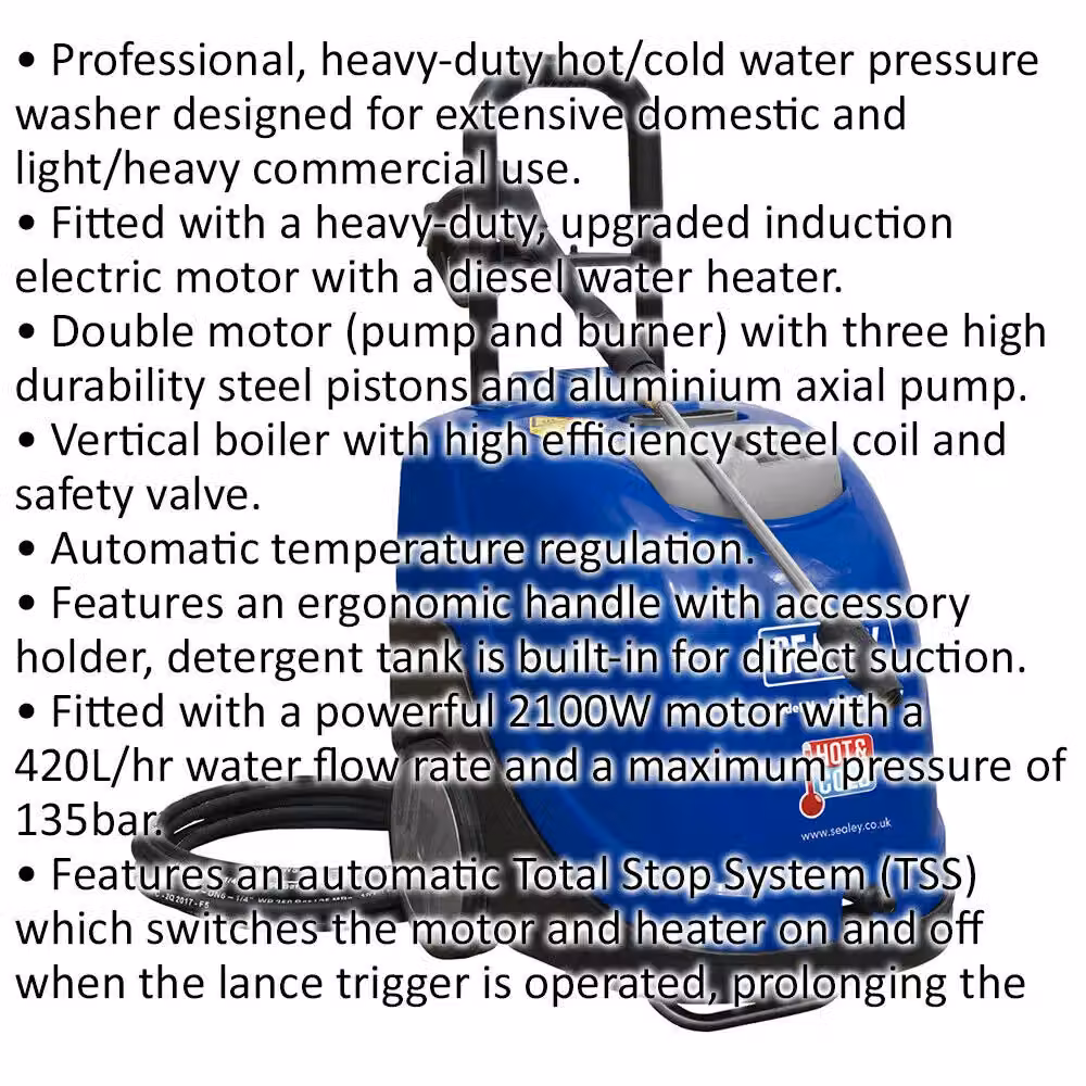 Loops Heavy Duty Hot and Cold Pressure Washer with Diesel Water Heater and 2100W Motor in Blue and Multicolour – 2