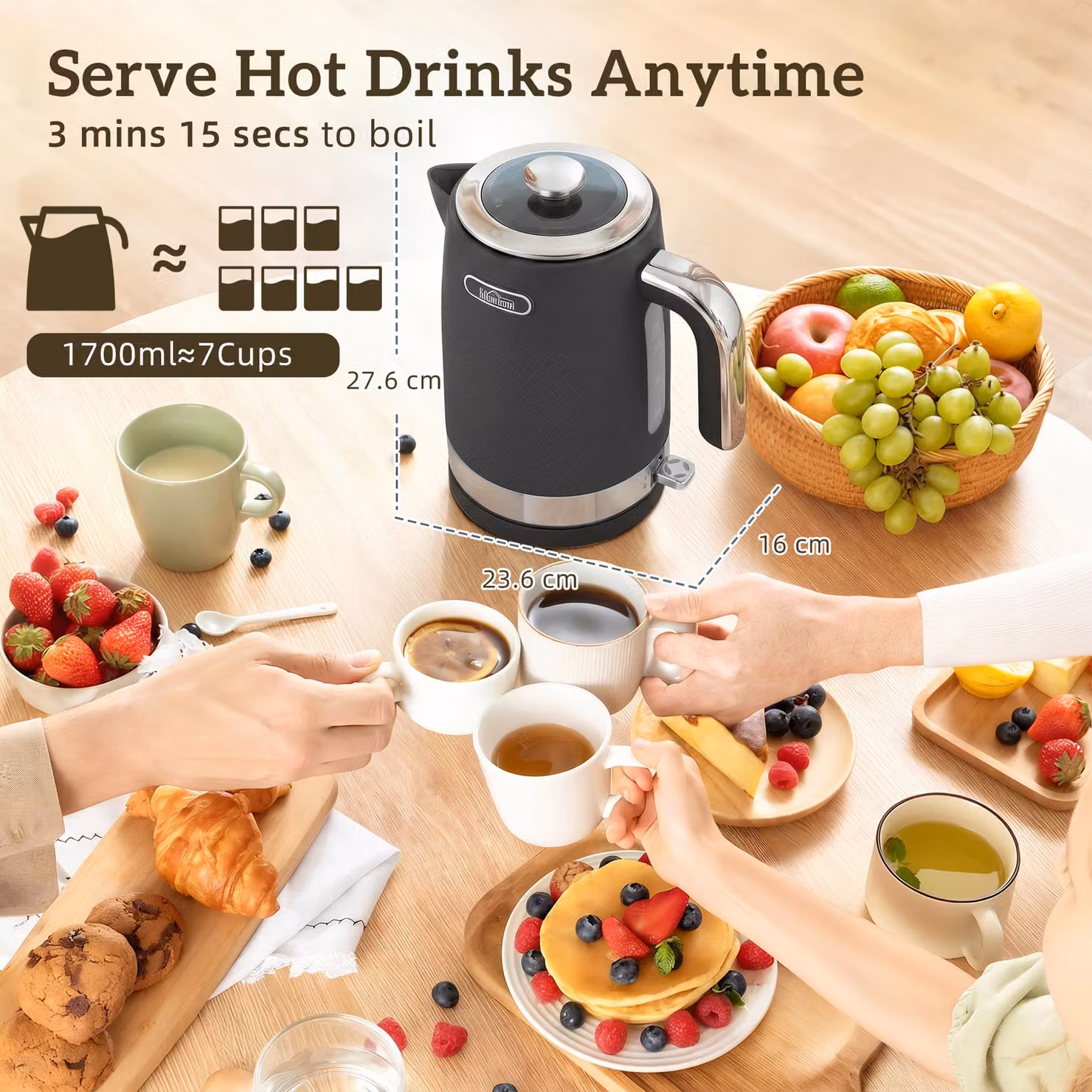 HOMCOM Black Textured Kettle and Toaster Set – 3