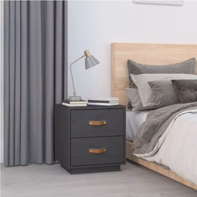 Berkfield Home Grey Solid Wood Pine Bedside Cabinet, W/D/H: 40 x 34 x 45 cm – 1