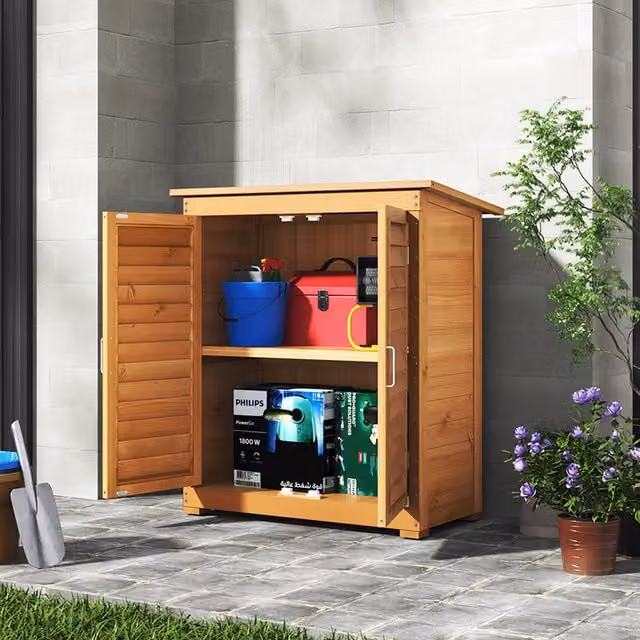 Breeins Yellow Wooden Outdoor Garden Storage Cabinet with Internal Shelves and Hinged Doors