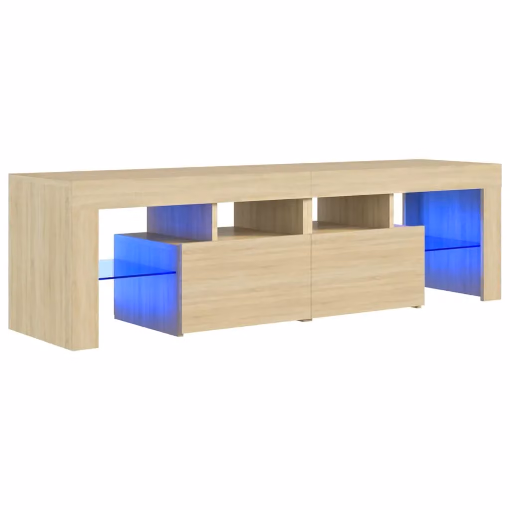 Berkfield Home Modern TV Cabinet with LED Lights in Sonoma Oak Brown, W: 140 cm, D: 36.5 cm, H: 40 cm – 2