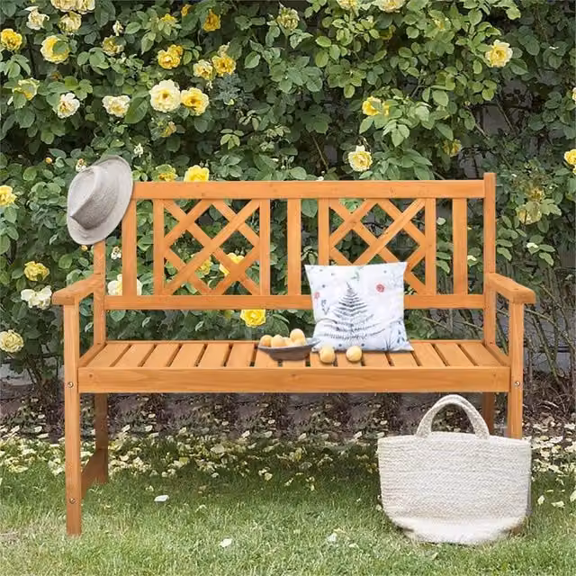 Kelvenix 2-Seater Wooden Outdoor Garden Bench in Brown, Spruce Wood, W: 118 cm, D: 56.5 cm, H: 90 cm – 1