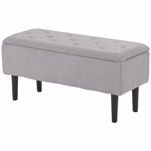 HOMCOM Modern Grey Upholstered Storage Ottoman with Rubberwood Legs, W/D/H: 95 x 38 x 45 cm – 1