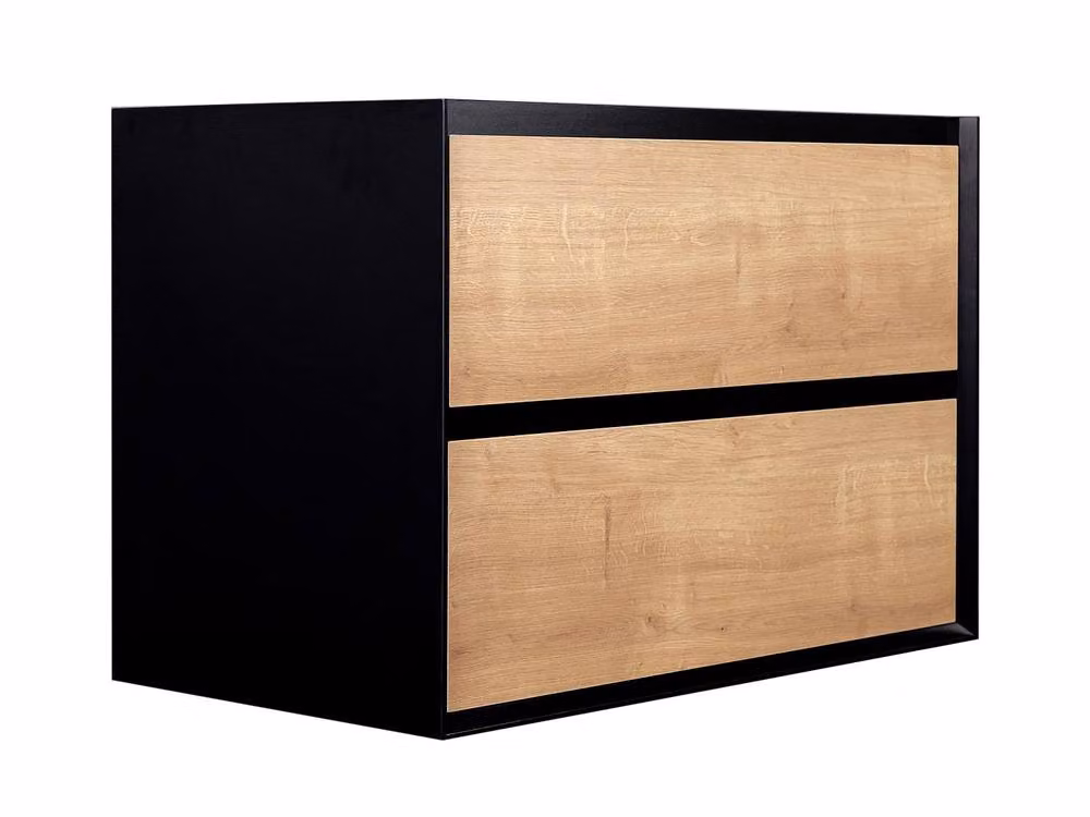 Vente-unique Wall-Mounted Vanity Unit with Inset Basin in Light Natural and Black – 2