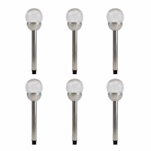 Gardenwize Pack of 6 Solar Powered LED Crackle Glass Ball Stake Lights with 6 Colour Changing Options and Dusk Sensor, Multicolour, 8 cm Ball Diameter