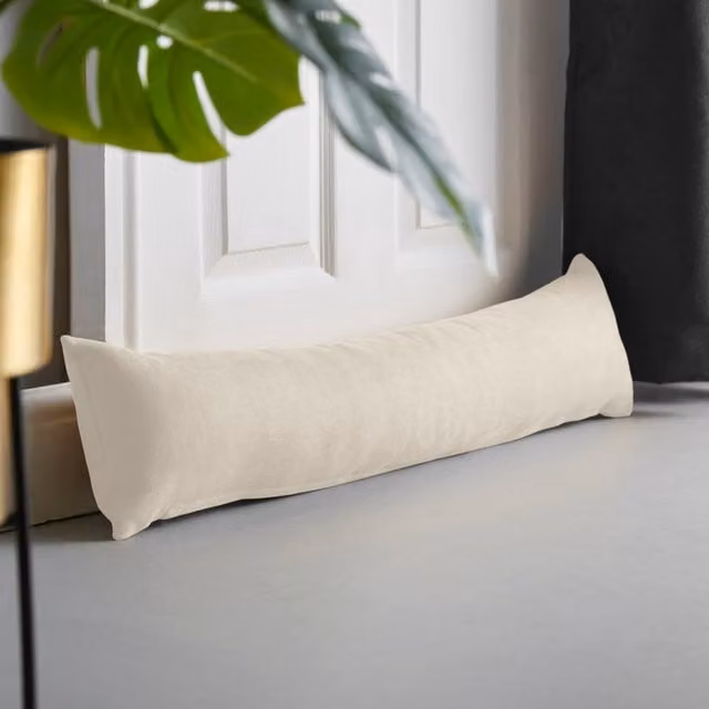 Alan Symonds Velvet Chenille Draught Excluder in Beige and Brown, W/D/H: 90 x 15 x 15 cm