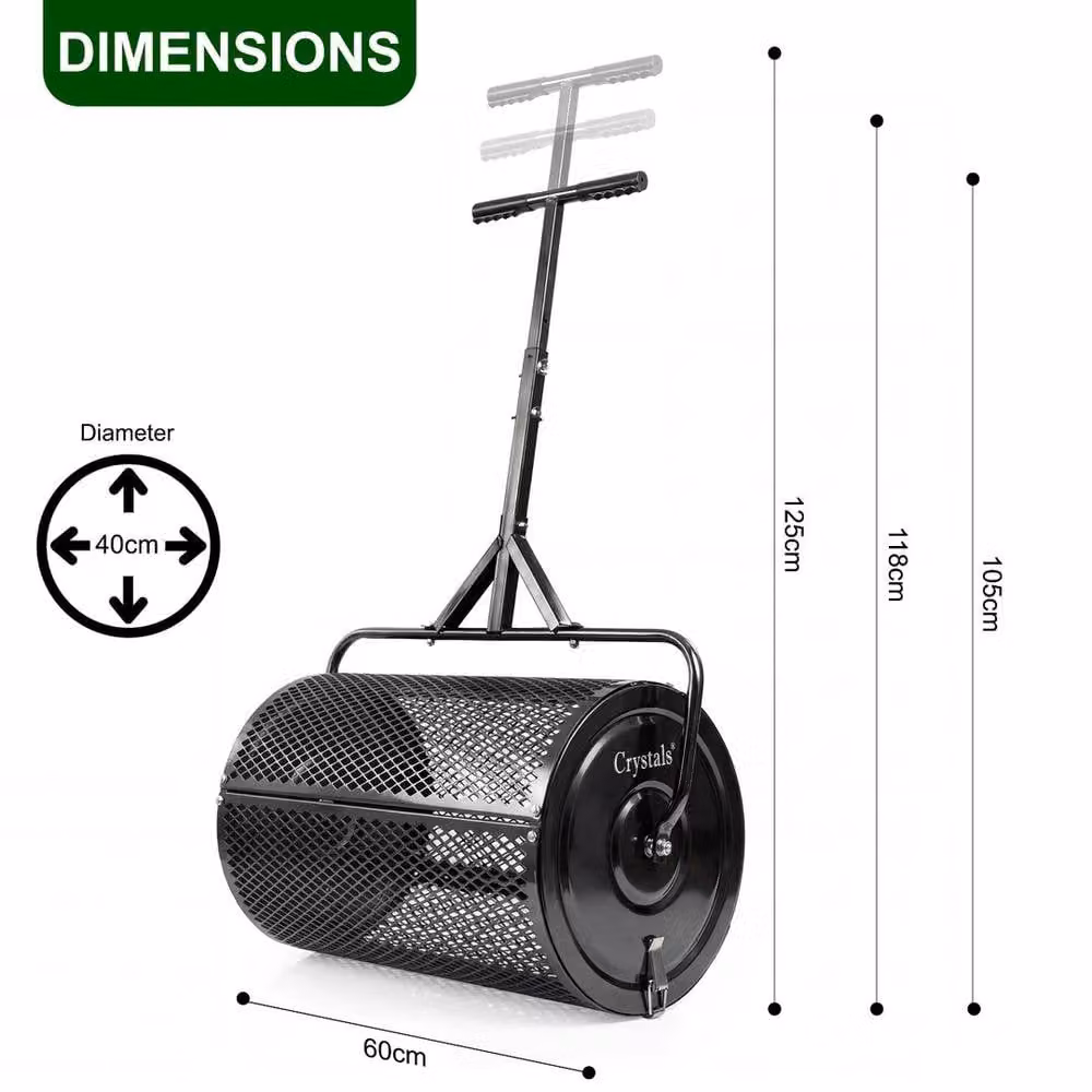 EONLION Manual Metal Compost Spreader Roller for Overseeding and Peat Grass Seed in Black – 2