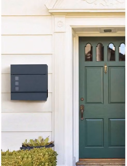 SONGMICS Lockable Wall-Mounted Stainless Steel Letterbox in Grey