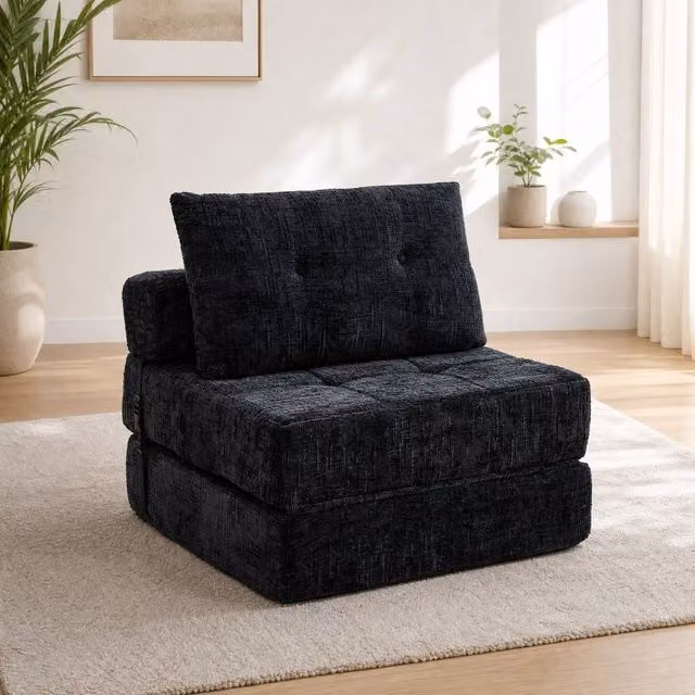 STILVORA Convertible Folding Sofa Bed in Black Chenille