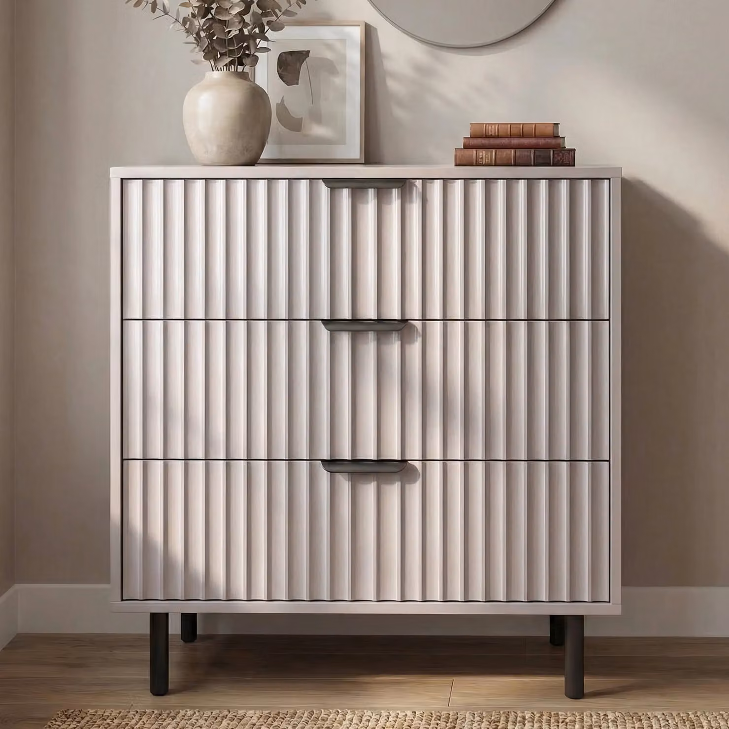 DHS Flutrina 3 Drawer Chest of Drawers in Grey with Metal Legs, W/D/H: 70 x 40 x 79 cm