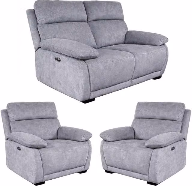 Furnishings For Less UK Piccadilly Grey 2 Seater Electric Recliner Sofa and 2 Armchairs Set