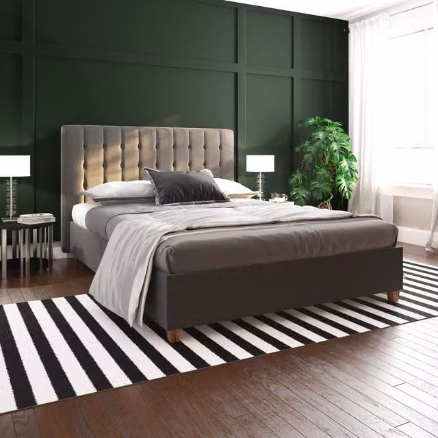 Dorel Home Emily Modern Upholstered Bed in Grey, W/D/H: 140 x 200 cm