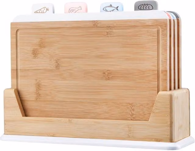 FLAVORA Set of 4 Rectangular Bamboo Index Chopping Boards in Natural Brown and Beige – 1