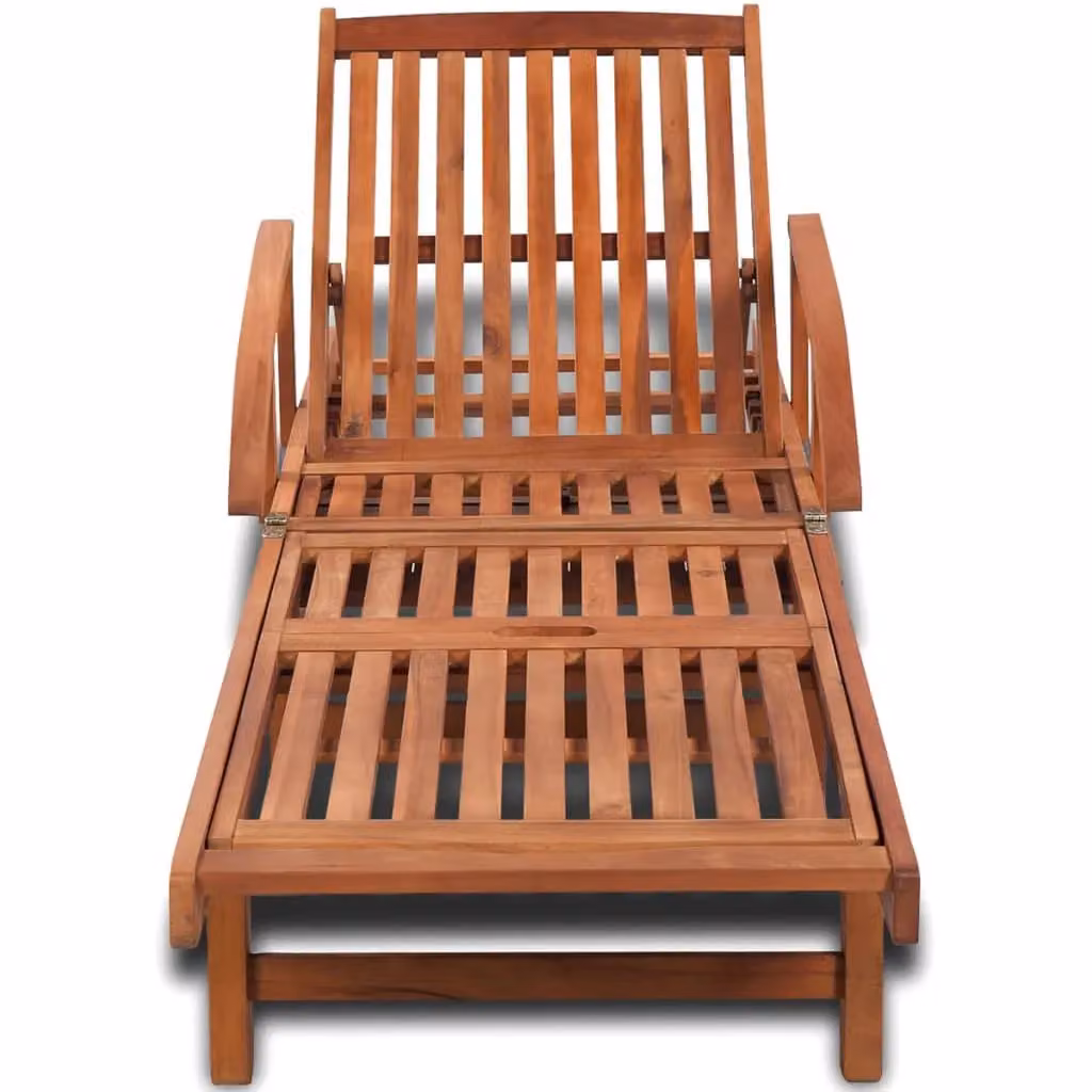 Berkfield Home Brown Acacia Wood Sun Lounger with Adjustable Headrest and Side Tray – 2