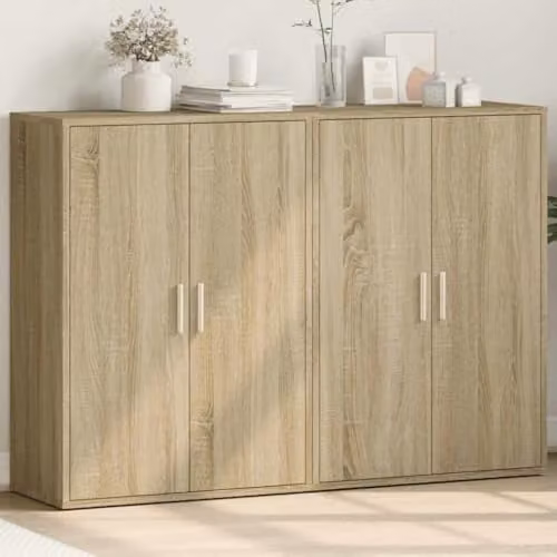 vidaXL Set of 2 Modern Sideboards in Sonoma Oak, W/D/H: 60 x 31 x 84 cm