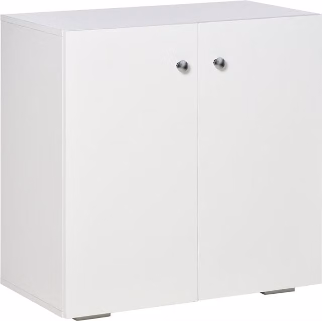 HOMCOM White Wooden Storage Cabinet with 2 Shelves and Doors, Modern Freestanding Kitchen Cupboard and Sideboard – 1