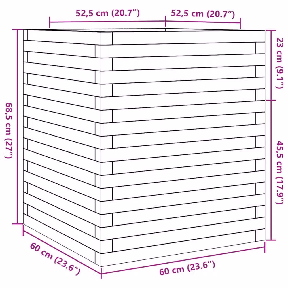 Berkfield Home Beautiful Garden Planter in Brown Solid Wood, W/D/H: 60 x 60 x 68.5 cm – 2