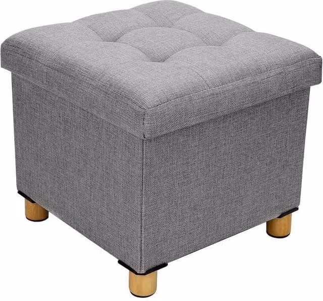 KORVIXA Dark Grey Folding Storage Footstool with Removable Fabric Cover