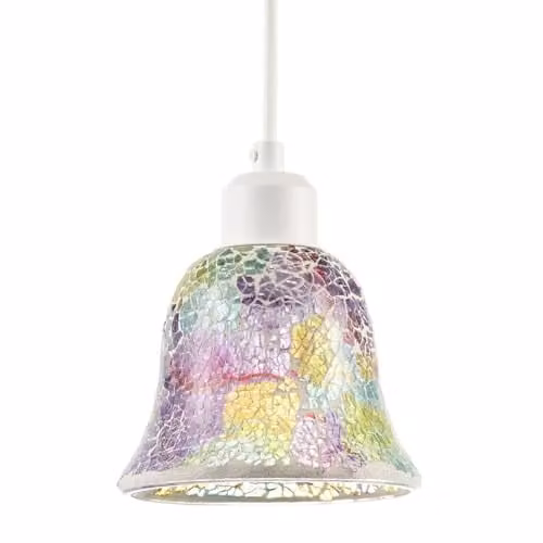 Happy Homewares Multicolour Iridescent Crackle Mosaic Bell Pendant Glass Lighting Shade, W/D/H: 14 x 14 x 11 cm – 1