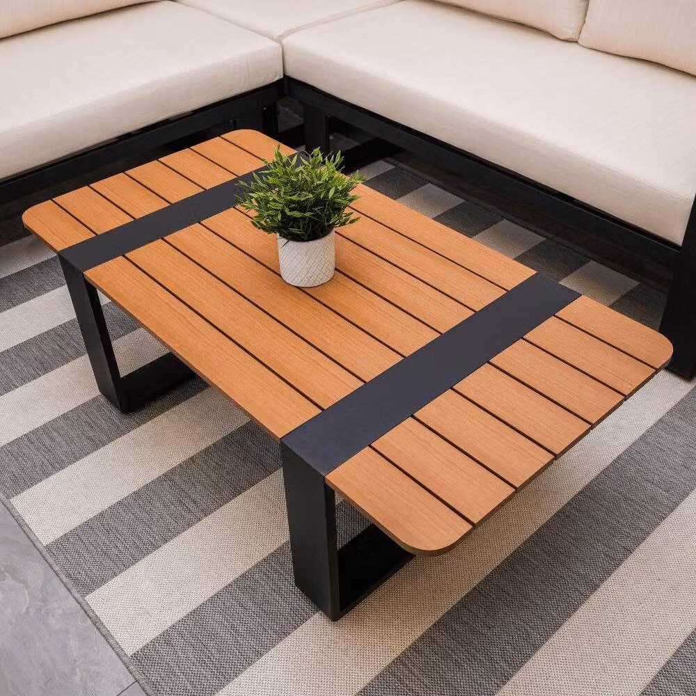 Modish Furnishing Miami 5 Seater L-Shape Corner Garden Sofa Set with Coffee Table in Cream Powder Coated Aluminium – 3