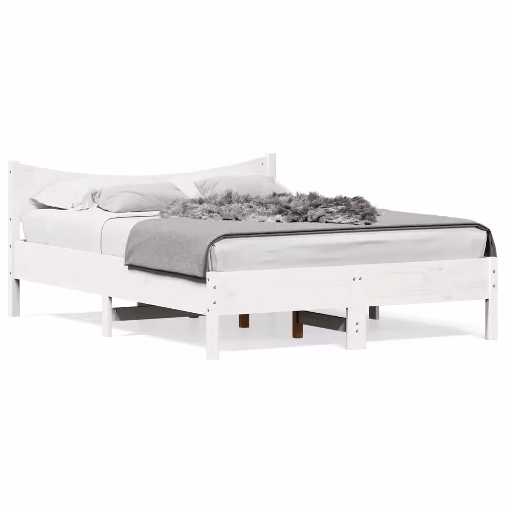 Berkfield Home White Solid Wood Pine Double Bed Frame W: 135 cm, L: 190 cm